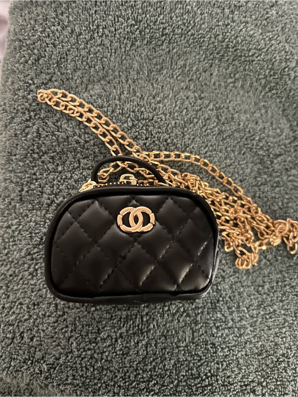 Black Quilted Mini Bag with Gold Chain